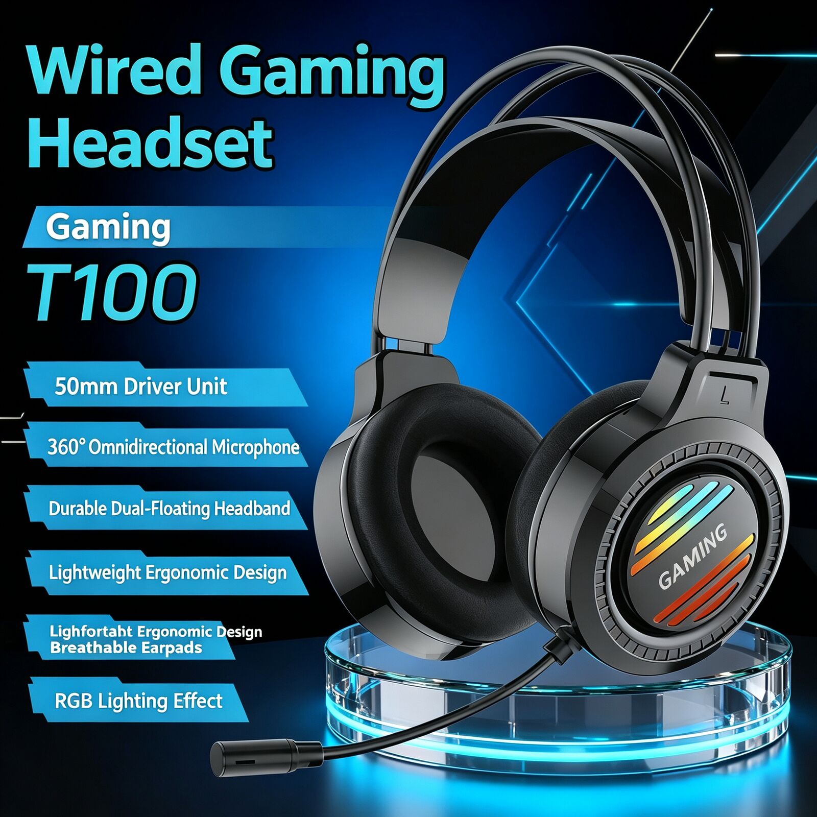 Esports Gaming Headset - Cuffie da gaming cablate T100 per